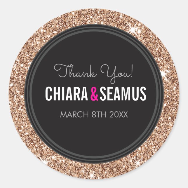 WEDING COUPLE SIEGEL Moderne Rose Gold Glitzer Sch Runder Aufkleber (Vorderseite)