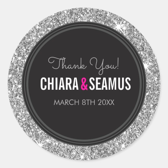 WEDING COUPLE SIEGEL Moderne silberne Glitzer schw Runder Aufkleber (Vorderseite)
