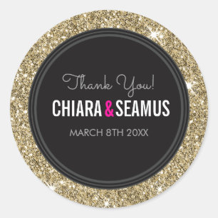 WEDING COUPLE SIEGEL Modernes Gold Glitzer Schwarz Runder Aufkleber