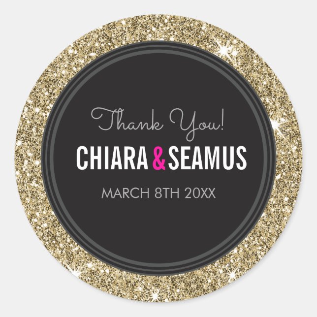 WEDING COUPLE SIEGEL Modernes Gold Glitzer Schwarz Runder Aufkleber (Vorderseite)