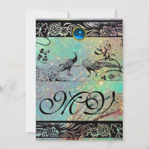 WEDING LOVE BIRDS MONOGRAM schwarz-grün blaues Gol Ankündigung