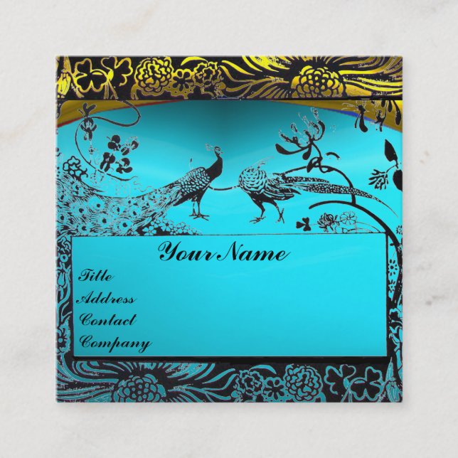 WEDING LOVE VÖGEL MONOGRAM Gold Türkis Blau Quadratische Visitenkarte (Vorderseite)