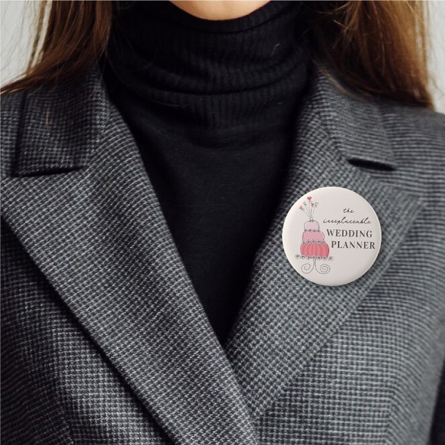 WEDING PLANNER Whimsical Sweet Pink Cake Chic Button (WEDDING PLANNER Whimsical Sweet Pink Cake Modern Chic Pin Button @ fat_fa_tin)