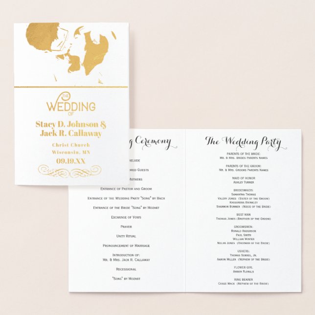 WEDING-PROGRAMM Gold Confetti Typografie Folienkarte (Anzeige)