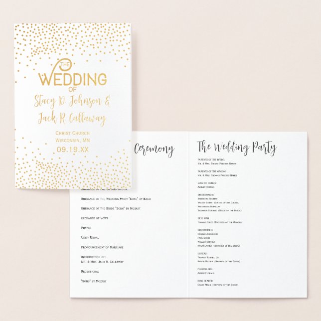 WEDING-PROGRAMM Gold Confetti Typografie Folienkarte (Anzeige)