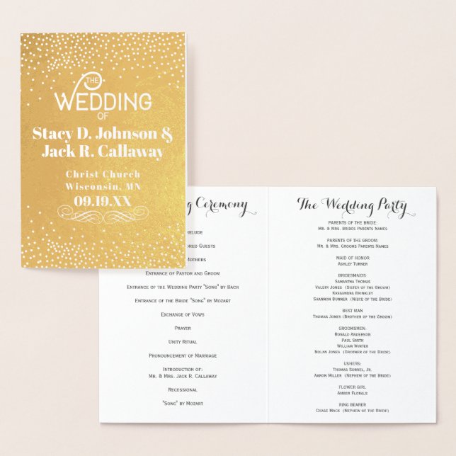 WEDING-PROGRAMM Gold Confetti Typografie Folienkarte (Anzeige)