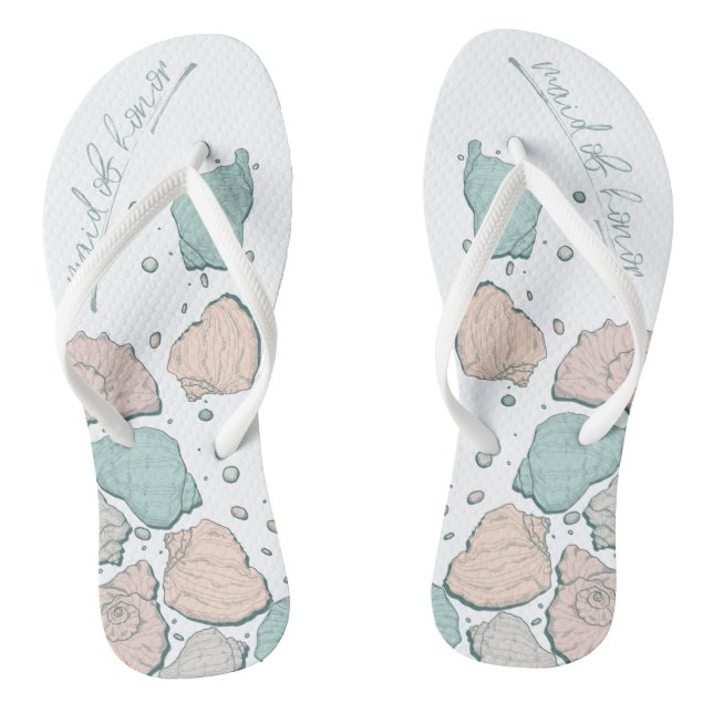 WEDING SHOES | Modern Seashells Coral aquamarin Flip Flops (Fußbett)