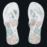 WEDING SHOES | Modern Seashells Coral Aquamarin Flip Flops<br><div class="desc">Funky Korallen und aquamarines Muscheldesign. Handgeschriebene Kalligraphie,  die Bräutigam sagt - perfekt für den Bräutigam am Strand für seine Hochzeit am Strand. Design erstellt für TheBarefootBride™ durch © WhimsicalArtwork™. Das ist Teil einer Sammlung von Hochzeitsartikeln mit passendem Hochzeitszubehör,  Babydusche und anderen Veranstaltungsartikeln. Kontaktieren Sie uns,  wenn Sie Hilfe benötigen.</div>