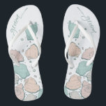 WEDING SHOES | Modern Seashells Coral Aquamarin Flip Flops<br><div class="desc">Funky Korallen und aquamarines Muscheldesign. Handgeschriebene Kalligraphie,  die Bräutigam sagt - perfekt für den Bräutigam am Strand für seine Hochzeit am Strand. Design erstellt für TheBarefootBride™ durch © WhimsicalArtwork™. Das ist Teil einer Sammlung von Hochzeitsartikeln mit passendem Hochzeitszubehör,  Babydusche und anderen Veranstaltungsartikeln. Kontaktieren Sie uns,  wenn Sie Hilfe benötigen.</div>