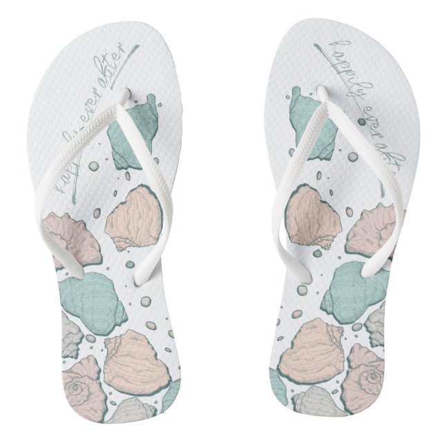 WEDING SHOES | Modern Seashells Coral und Aquamari Flip Flops (Fußbett)