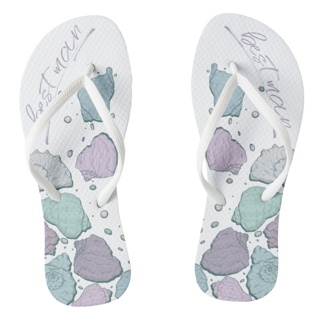 WEDING SHOES | Modern Seashells Dusty Blue Lilac Flip Flops (Fußbett)