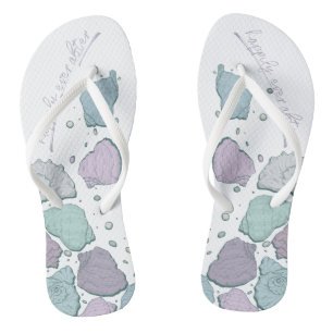 WEDING SHOES Modern Seashells Dusty Blue Lilac Flip Flops