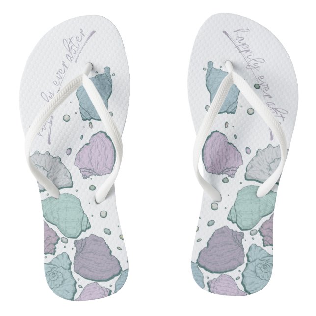 WEDING SHOES | Modern Seashells Dusty Blue Lilac Flip Flops (Fußbett)