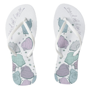 WEDING SHOES Modern Seashells Lilac Dusty Blue Flip Flops