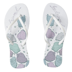 WEDING SHOES   Modern Seashells Lilac Dusty Blue Flip Flops