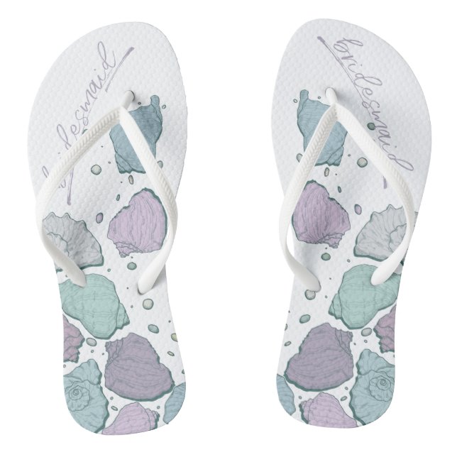 WEDING SHOES | Modern Seashells Lilac Dusty Blue Flip Flops (Fußbett)