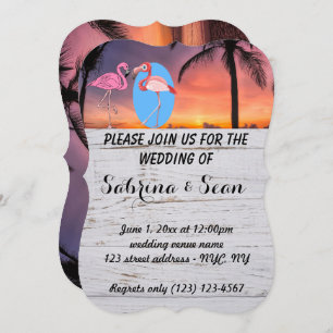 Wedite Invite Beach Flamingo Palm Romantic Einladung