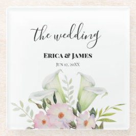 Wedle Gentle White Calla Lily Rose Watercolor S Glasuntersetzer