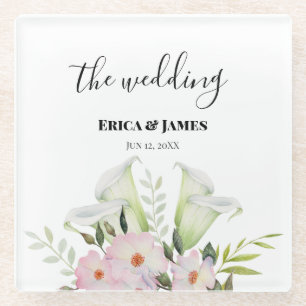 Wedle Gentle White Calla Lily Rose Watercolor S Glasuntersetzer