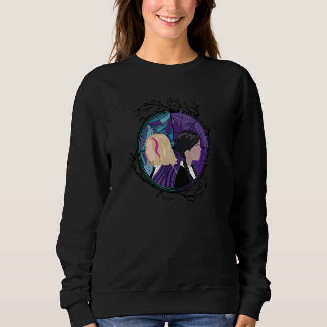 Wednesday Enid Stained Glass Spider Web Silhouette Sweatshirt (Vorderseite)