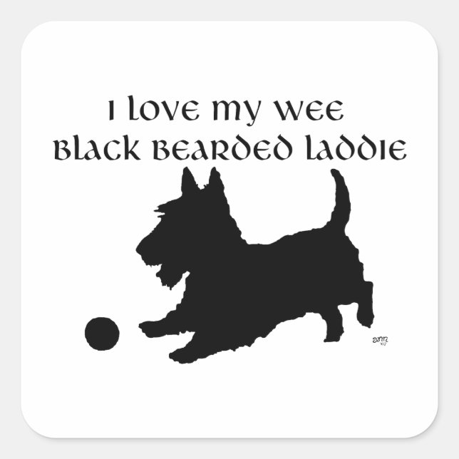 Wee Black Bearded Laddie Scottish Terrier Quadratischer Aufkleber (Vorderseite)