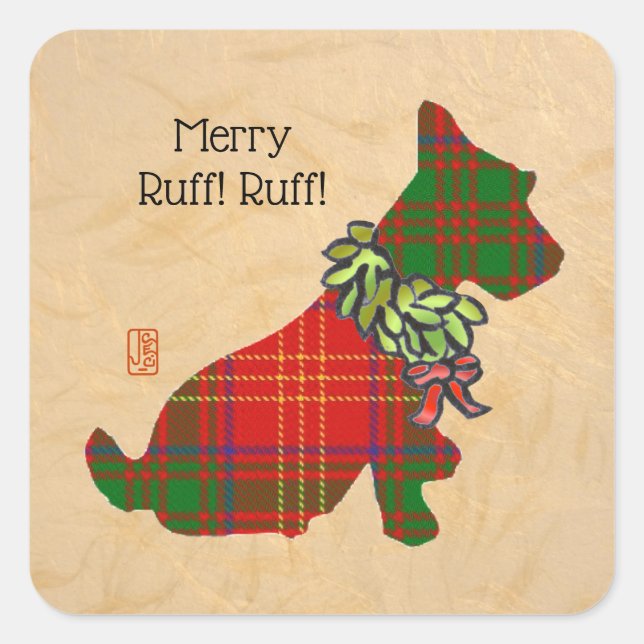 Wee Scottie Christmas Square Sticker (Vorderseite)