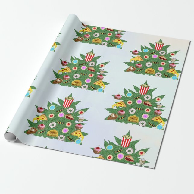Weed Christmas Tree on Vape Cloud Background Geschenkpapier (Ungerollt)