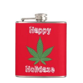 Weed Leaf Christmas Happy Holidaze Flachmann