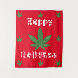 Weed Leaf Christmas Happy Holidaze Wandteppich