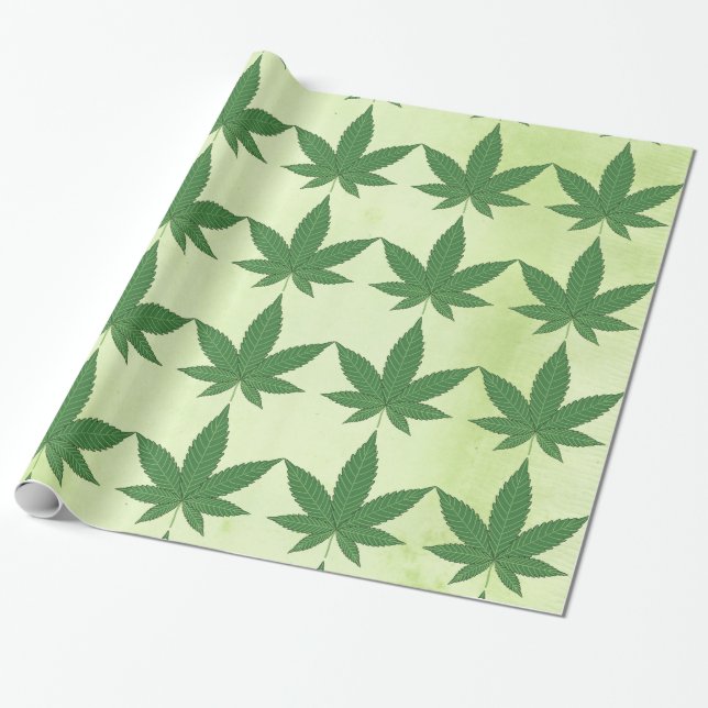 Weed Leaf Green auf hellgrünem Pergament Look Geschenkpapier (Ungerollt)