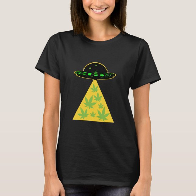 Weed Leaf Stoner Alien Abduction UFO Pot T-Shirt (Vorderseite)