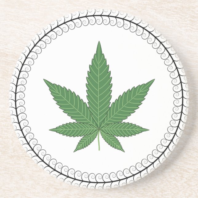 Weed Leaf Tree Swirl Trim Personalisiert Getränkeuntersetzer (Vorne)