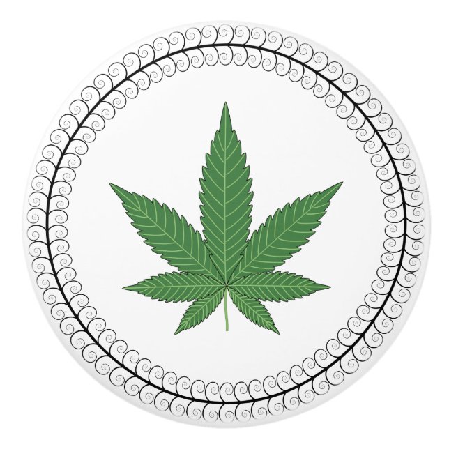 Weed Leaf Tree Swirl Trim Personalisiert Keramikknauf (Vorderseite)