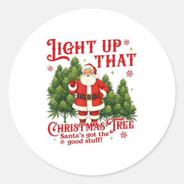 Weed Lover Smoking Light Up Christmas Tree  Runder Aufkleber (Vorderseite)