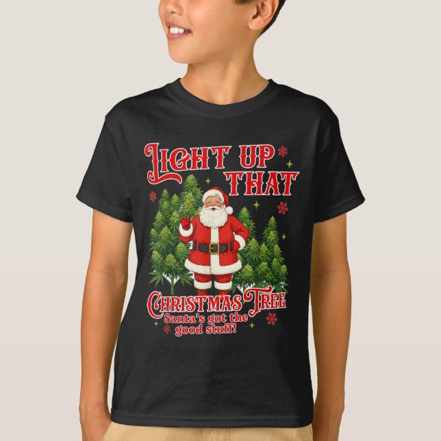 Weed Lover Smoking Light Up Christmas Tree  T-Shirt (Vorderseite)