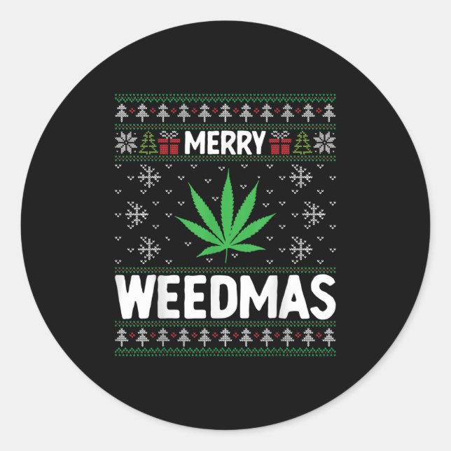 Weed Merry Weedmas Xmas Smoking  Runder Aufkleber (Vorderseite)