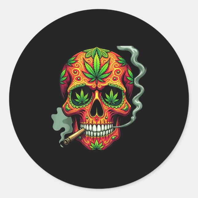 Weed Sugar Skull Mexico Cinco De Mayo Runder Aufkleber (Vorderseite)