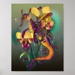 Weedy Seadragon mit Orchideen Poster