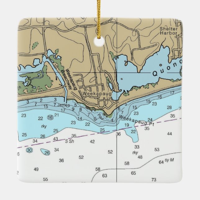 Weekapaug RI Chart Keramikornament (Rückseite)