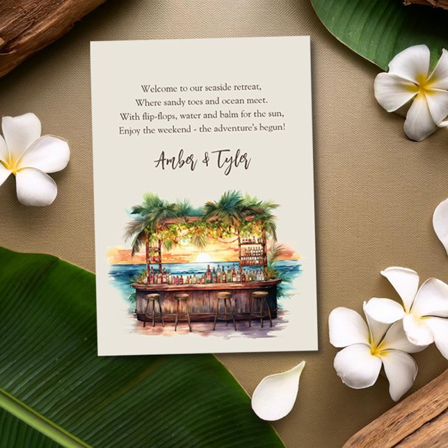 Weekend Destination Beach Hochzeit Begrüßungsgesch Begleitkarte (Poem for your Weekend wedding welcome bags from the Sunset Beach Wedding Collection by Darling & May)