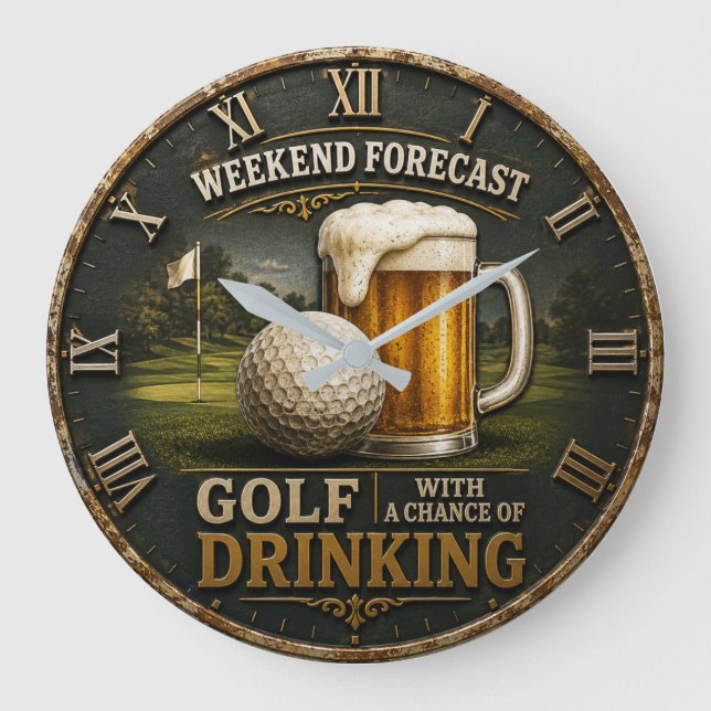 Weekend Forecast Golf Drinking Golfer Gift  Große Wanduhr (Vorderseite)
