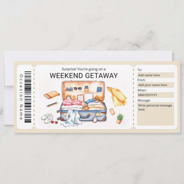 Weekend Getaway Voucher Einladung (Vorderseite)