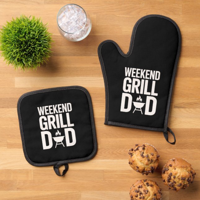Weekend Grill Dad Funny BBQ Ofenhandschuh & Topflappen-Set (Oben Unten)