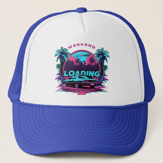 Weekend Ladung Retro Sunset Trucker Hat - 80er Aes Truckerkappe (Vorderseite)