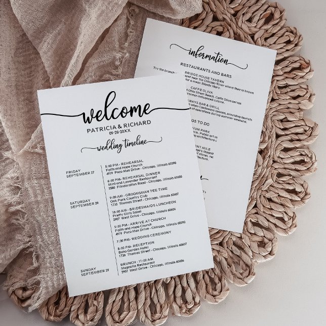 Weekend Wedding Schedule Elegant Calligraphy Einladung (Von Creator hochgeladen)