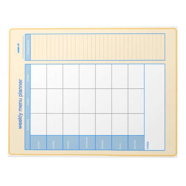 Weekly Menu Planner Notepad Notizblock (Vorderseite)