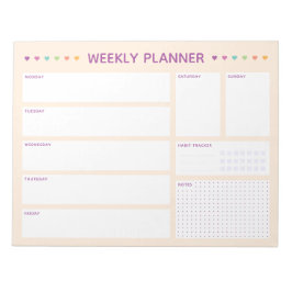 Weekly Planner Colorful Hearts Purple Text Notizblock