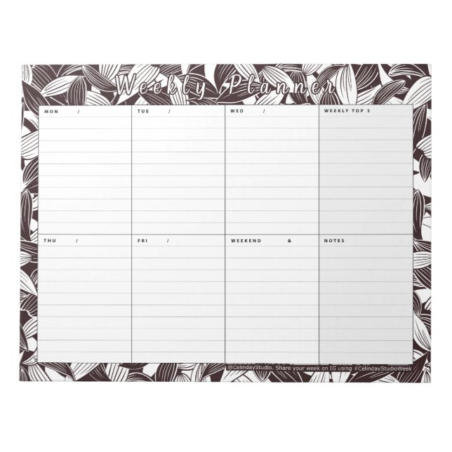 Weekly Planner Leaf Art Coloring Page Notepad Notizblock (Vorderseite)