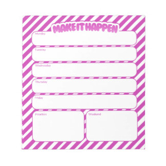 Weekly Planner Notepad - Pink Striped Notizblock