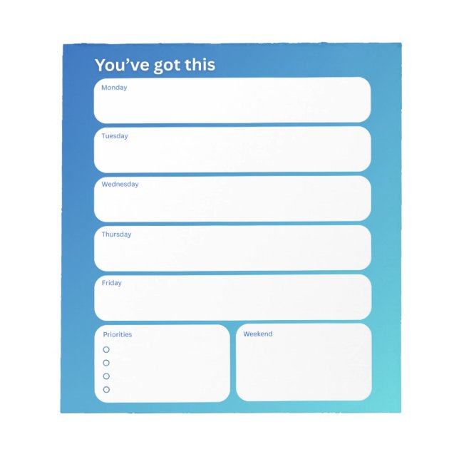 Weekly Planner Notepad – Weekday Layout Notizblock (Vorderseite)